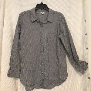 SONOMA Womens Striped Button-Down Shirt Long-Sleeve Chest-Pocket Blue/Wht Sz-L